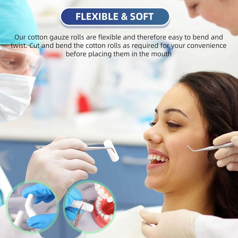 Annhua 100 PCS Cotton Rolls Dental Gauze Cotton Rolls Non-Sterile,