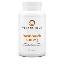 Vitaworld Boswellia Frankincense Extract, 500 mg, Original Boswellin Extract, 350 mg Boswellic Acid per Capsule, with B Vitamins B1, B2 and B6, Vegan, 120 Capsules
