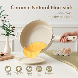 SENSARTE Ceramic Cookware Set Non-toxic 14 Pcs, Nonstick Pots and Pans Set, Dishwasher Safe Induction Cookware, Healthy Kitchen Cooking Set w/Die-cast Lids, PFOA/PFAS/PTFE Free