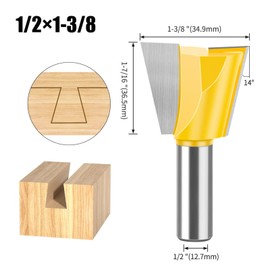 Boxonly Straight Cut Router Bit Milling Cutter Cutting Dovetail Bit 1/2 Inch Shank,1-3/8" Cut Diameter Wood Cutting Trimming Cutter Double Flute Straight Grooving Bits for Woodworking Dovetail Bit