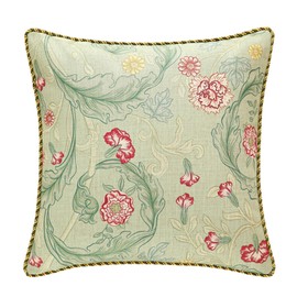 patdrea Designer Square Throw Pillow Covers,Farmhouse Linen with Green Floral Pattern Pillows Cover,Decorative Pillowcases Cushion for Bed Living Room Outdoor Car,18"x18"