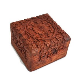 storeindya Sale Beautifully Hand Carved Wooden Keepsake Box Jewellery Chest Organiser Unique Gift Ideas for Men & Women (Design 9) 'Due to nature of the material and dye used, item may come in different shades of brown'