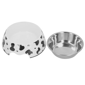 Dog Food and Water Bowl AntiSlip Base Stainless Steel Pet Bowl with Cute Cow Texture(M Cow Texture)