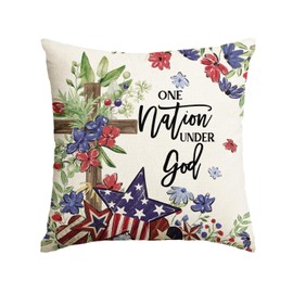 AVOIN colorlife 4th of July Memorial Day Patriotic Throw Pillow Cover, 18 x 18 Inch Flowers Cross Independence Day American Stars Stripes Decoration for Sofa Couch