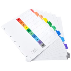 Wilson Jones P0444 Separadores de Carpeta Multidex Numerado, Uso Vertical U Horizontal, colores Brillantes, 10 Piezas