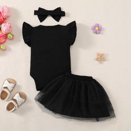 Vestido de color sólido para recién nacido, conjunto de falda tutú, conjunto de ropa para bebé y niña, negro, (Black-sleeveless), 12-18 Meses