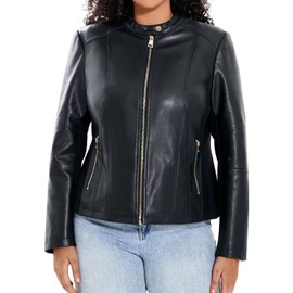 Women's Faux Leather Jacket Plus Size Moto Biker Pu Zip Up Motorcycle Coat 3X