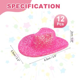PATIKIL Mini Cowboy Hats, 12 Pcs Miniature Western Cowboy Hat for Crafts, Party Decoration, Doll Pet Dress Up, Glitter Style, Rose Red