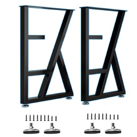 Giantjellies Table Legs-27inches Height 20inches Wide Furniture Desk Bench Dining Legs Adjustment Feet Pads K Shape Black Metal Table Legs Set of 2