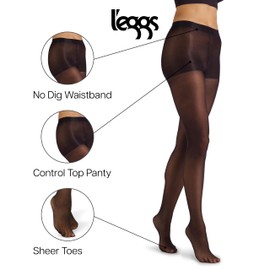 L'eggs Casual Women's Seasonless Tights for Year Round Wear, Same to Waist, Sheer Toe, Black, Size X Large (Pack of 1)