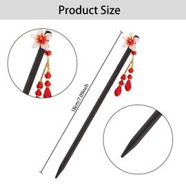 HLTOO 6PCS Vintage Wooden Hair Sticks, Chinese Japanese Hair Chopsticks for Women, Decorative Retro Hair Pins with Flower Pendants, for Women and Girls Hair Styling Accessories