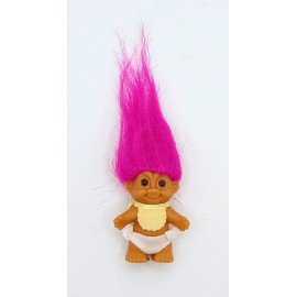 Russ VINTAGE 2" RUSS STANDING BABY TROLL PURPLE HAIR WITH BIB & DIAPER *NEW*