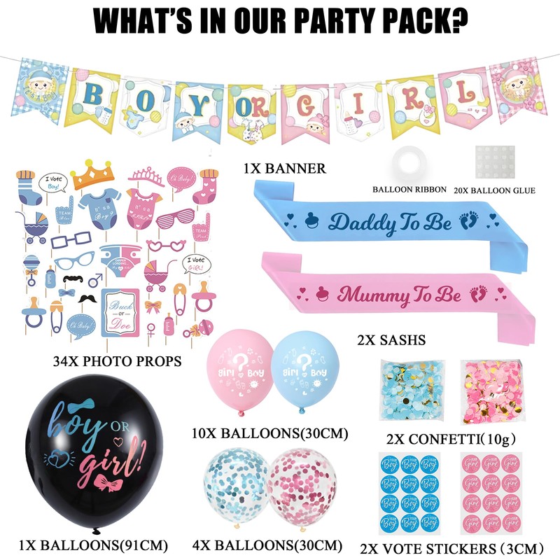 Baby Gender Reveal Decoration Balloons - Pink Blue Boy or