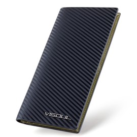 VISOUL Mens Checkbook Leather Wallets Long Bifold Wallets for Men Suit Wallet with 3 Cash Compartments 12 Credit Card Slots (Black+Olive Green)