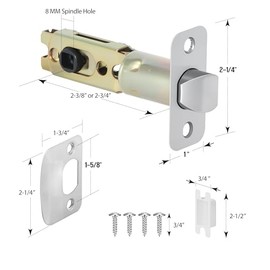 1 Pack Nickel Door Latch Replacement, 8mm Big Spindle Hole, 45°Turning Angle, 2-3/8'' or 2-3/4'' Backset Door Deadlatch, Stainless Steel Round Corner Door Lock Replacement Parts