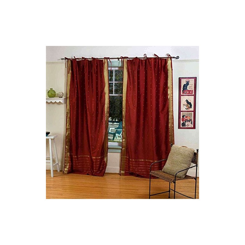 Indian Selections Rust Tie Top Sheer Sari Curtain/Drape/Panel - 43W