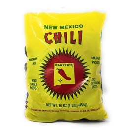 Barker's Dried Red Chili Pods, 16 Ounces - Medium Hot - Grown in World Famous Chili Region Hatch, NM - No Preservatives, USA Product!