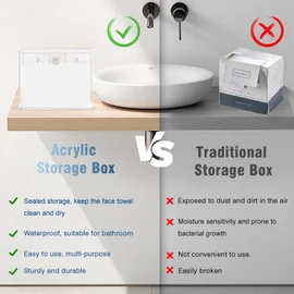 Velfree Disposable Face Towel Container Box with Drawer, Acrylic Storage Containers Compatible with Clean Skin Club Clean Face Towels, Clear Makeup Organizer for Face Towel (Excluding Facial Towels)
