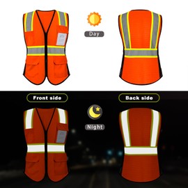 Besentinels Safety Vest for Women 9 Pockets Reflective Vest with Zipper, High Visibility Construction Work Vest for Lady Workers, Drivers, Meets ANSI, WBX-Orange Medium