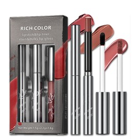 3PCS Lip Matte Makeup Set,3 In 1 Smooth Lipliner Lipgloss and Lipstick Set,Long-Lasting Waterproof Lip Kit for Smooth,Defined & Hydrated Lips,Gift for Women