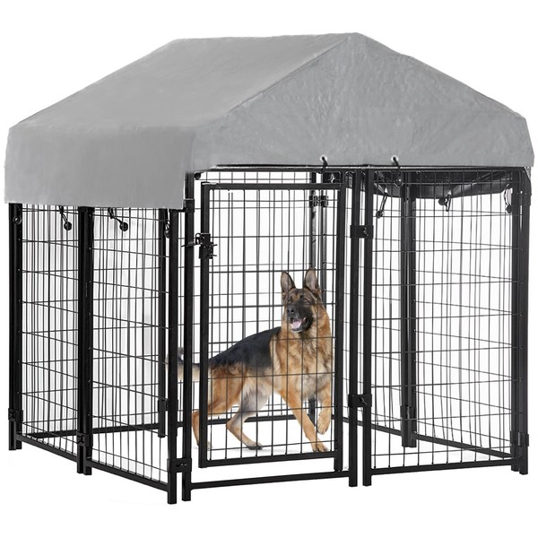 Welded Wire Dog Kennel Heavy Duty Playpen Included a Roof & Water-Resistant Cover 4'x4'x4.3'