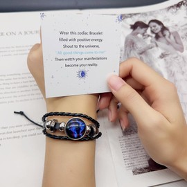 ZMANYIJEW Zodiac Soul Bracelet for Women Handmade Adjustable Twelve Constellations Leather Bracelet Series Manifestation Bracelet for Women and Men (Sagittarius)