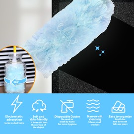 52 PCS Flash Dust Magnet Refills, Flash Dusters for Cleaning Dust Dirt Hair, Fluffy Dusters Refills Microfiber with Extendable Long Handle (360°)