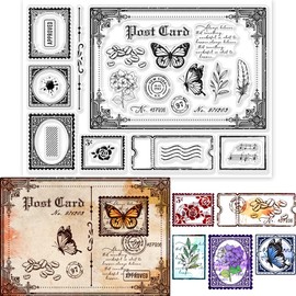 GLOBLELAND Vintage Postcard Clear Stamps Retro Postcard 5.83x8.27inch Decorative Clear Stamps Silicone Stamps for Card Making and Photo Album Decor Decoration and DIY Scrapbooking