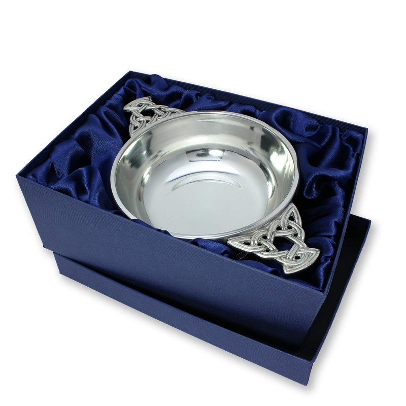 jewellerybox 5 Inch Handmade Pewter Quaich with Celtic Knot Handles