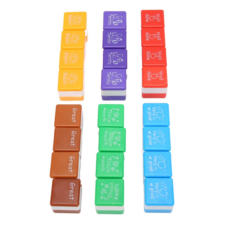 24PCS Teacher Stamps Reusable English Homework Encouraging Grading Stamp for