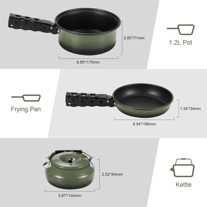 Odoland 5pcs Camping Cookware Mess Kit, Non-Stick Lightweight Pot Pan