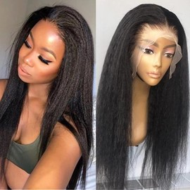 TOOCCI 13x4 Lace Front Wig Human Hair Kinky Straight Glueless Wig Human Hair Wigs for Women Pre Plucked Natural Hairline Yaki Lace Wigs with Baby Hair Realistic 4B 4C Kinky Edges 16 inch