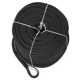 NovelBee 3/8" x 200' Double Braid Nylon Anchor Line with Stainless Steel Thimble (Black)