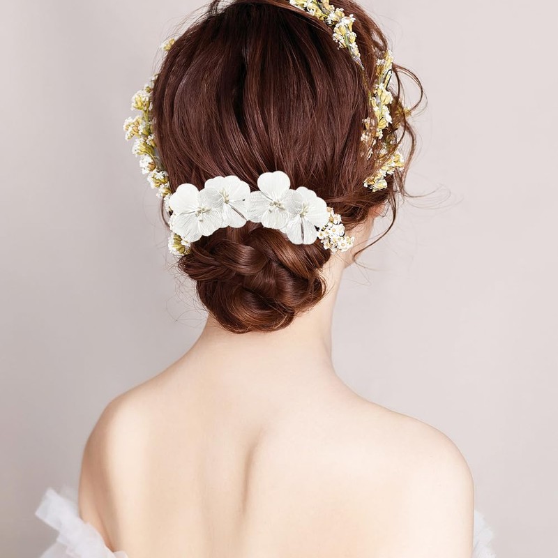 2 PACK Metal Flower Hair Combs, Flower Metal Hair Side