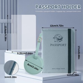 Realand RFID Passport Holder Women Men with Luggage Tag, Passport Cover Wallet, Travel Passport Holder Family, Passport Wallets, Passport Book Card Holder with Slot, Blue