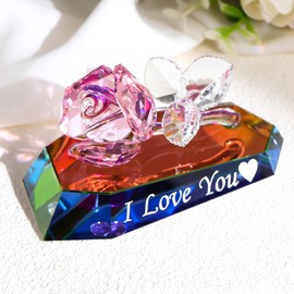 Pink Crystal Rose I Love You Gifts for Women Wife Christmas Romantic Anniversary Presents for Her Valentine's Day Gift Figurine Collection for Home Decor