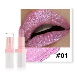 Glitter Lipstick with High Shine and Long Lasting Formula, Shimmer and Shine Lip Stick for Women, Metallic Pink Frost Lipstick with Transfer Proof Diamond Creamy Nude Light (#01)