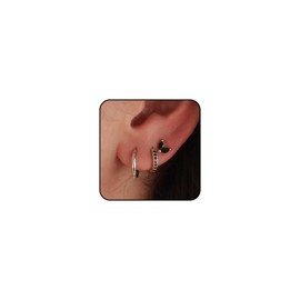XSDSLS 3 Pcs Silver Stud Hoop Earrings Set for Women Hypoallergenic Small Silver Earrings Stackable Cubic Zirconia Stud Earrings Hoop Earrings Mini Cartilage Earring for Multiple Piercings (Black)