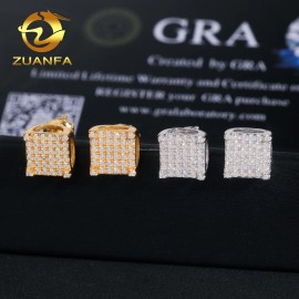 GRA Certificate Bulk Stock in America Warehouse Fashion Jewelry Iced Out S925 Screw Back VVS1 Moissanite Square Stud EarringsSize: 8mm, Color: Gold