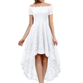 Dressystar Women's Lace Cocktail Dress Hi-Lo Off Shoulder Bridesmaid Swing Formal Party Dress 0042 White M