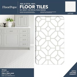 FloorPops FP2946 Lattice Peel Stick Floor Tiles, White & Off-White