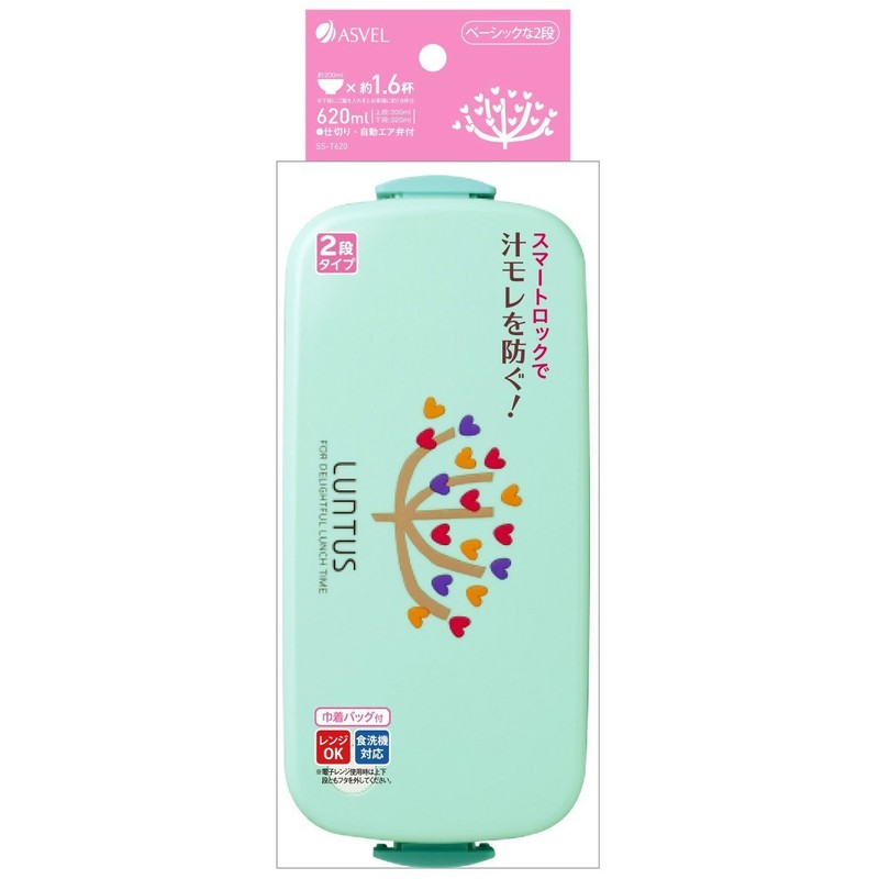 Asvel SS-T620 Lunch Box, 2 Tiers, Heart Full Tree, Bag