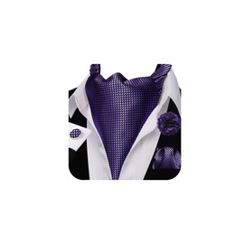 Ailisus Mens Ascot Tie Cravat Ties Purple Plaid Checkered Necktie Silk Handkerchief Cufflinks Lapel Pin Set Business
