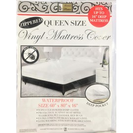 Vinyl Mattress Cover Zippered Encasement Protector Heavy Duty Deep Pocket (Queen, 16) White