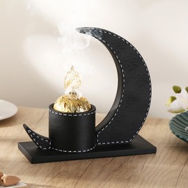 WURUIYANH Bakhoor Incense Burner, Charcoal Incense Burner, Shape of The Moon Oud Frankincense Resin Incense Burner - for Yoga, Spa and Aromatherapy, Office & Home Decor (Black)