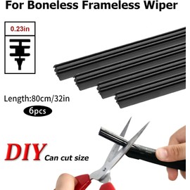 JAONLD Wiper Blade Refills, 6 Pcs Universal Frameless Windshield Wiper Replacement 32" Adjustable Windscreen Wiper Rubber Strips Auto Accessories for Most Auto Vehicle Vans Trucks Buses, Gray-Black