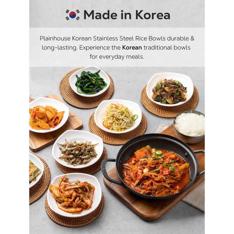 Plainhouse Korean Stainless Steel Rice Serving Bowls with Covers, Set