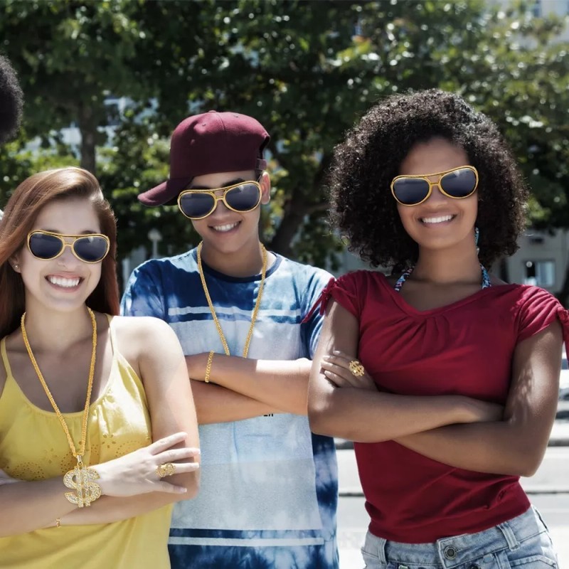 HomeChi Kit De Disfraz Rapero Hip Hop Cadena, Anteojos Y