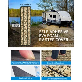 OCEANBROAD EVA Foam RV Step Cover 24''L x 6.5''W 4 Pack with Self Adhesive for Ladders Trailers Truck Campers Stair Treads, Camouflage Brown