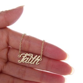 HUAN XUN Gold Color Plated Word Necklace Hope Phrase Charm Jewelry, Faith